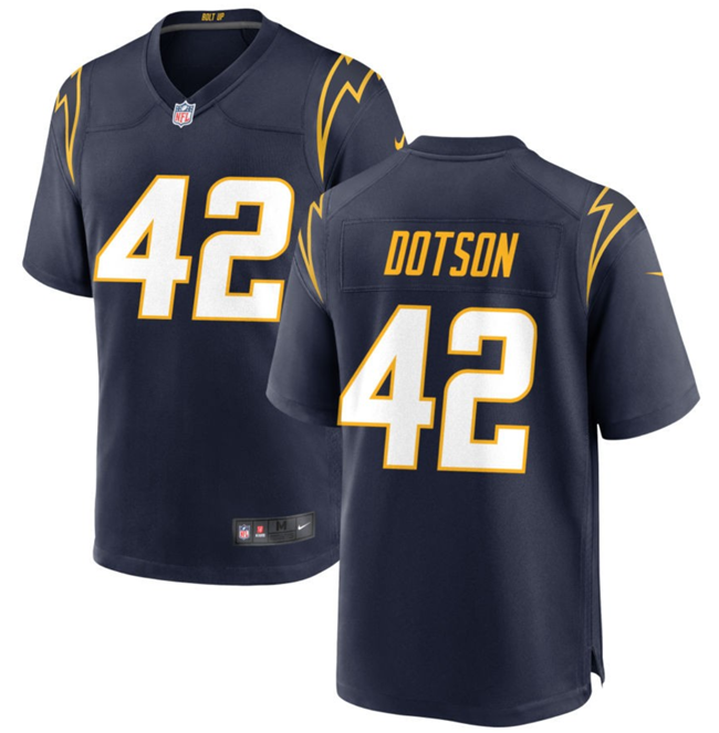 Men's Los Angeles Chargers #42 Elijah Dotson Navy Stitched Game Jersey